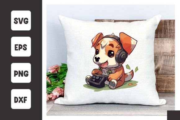 Cute Puppy Playing Video Game SVG Design Asset