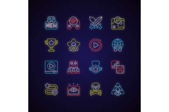 Game Menu Neon Light Icons Set: Brightening Up Your Gaming Interface