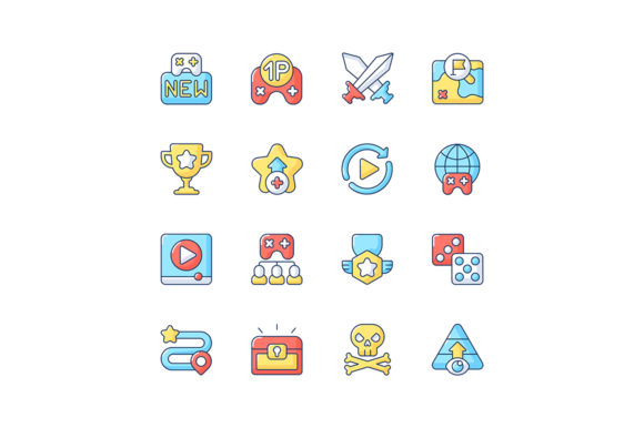 Game Menu RGB Color Icons Set: A Versatile Design Resource for Modern Gaming Interfaces