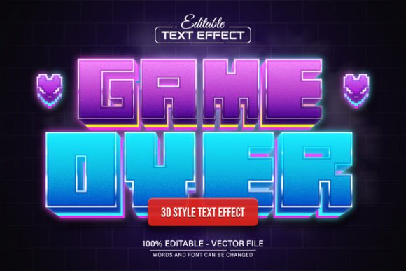 Game Over Pixel 3D Text Effect Editable